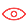 Red eye icon on a black background, symbolizing observation or vision. The design is minimalist, conveying a sense of awareness or alertness.